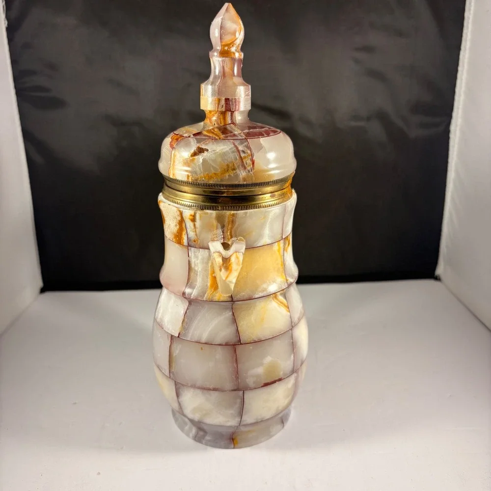 Vintage Onyx Stone Tea Set Coffee Pot & 12 Cups Mid‎ Century Marble Mosaic